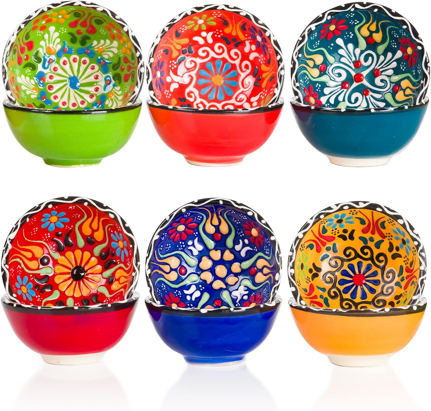 BCS Ceramic Chuck Bowl Set of 6, Dipping Bowls - Cooking Prep and Charcuterie Boards, Sauce Plates, Multicolor Hand Decorated Tableware (3.2 in - 3 oz),{非常的好}