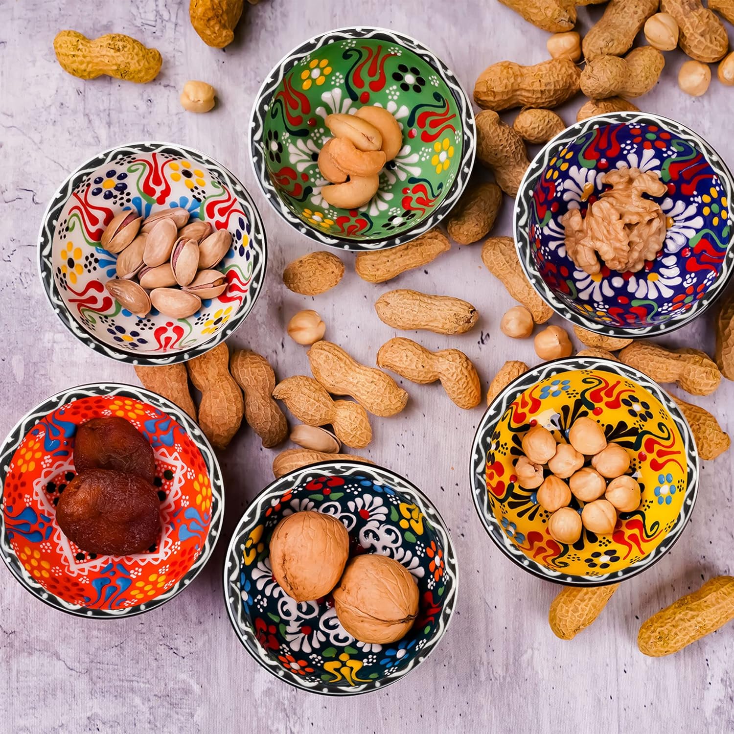 BCS Ceramic Chuck Bowl Set of 6, Dipping Bowls - Cooking Prep and Charcuterie Boards, Sauce Plates, Multicolor Hand Decorated Tableware (3.2 in - 3 oz),{非常的好}