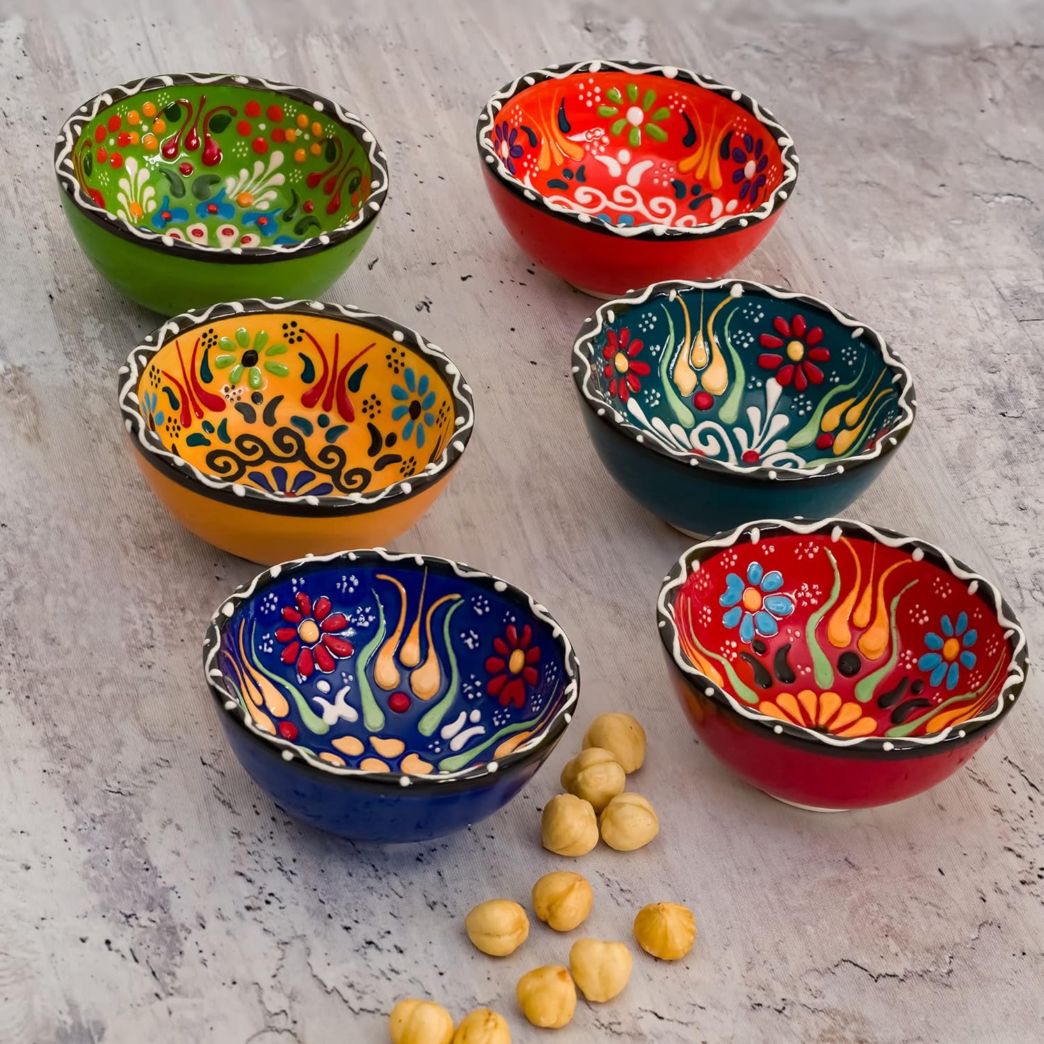 BCS Ceramic Chuck Bowl Set of 6, Dipping Bowls - Cooking Prep and Charcuterie Boards, Sauce Plates, Multicolor Hand Decorated Tableware (3.2 in - 3 oz),{非常的好}