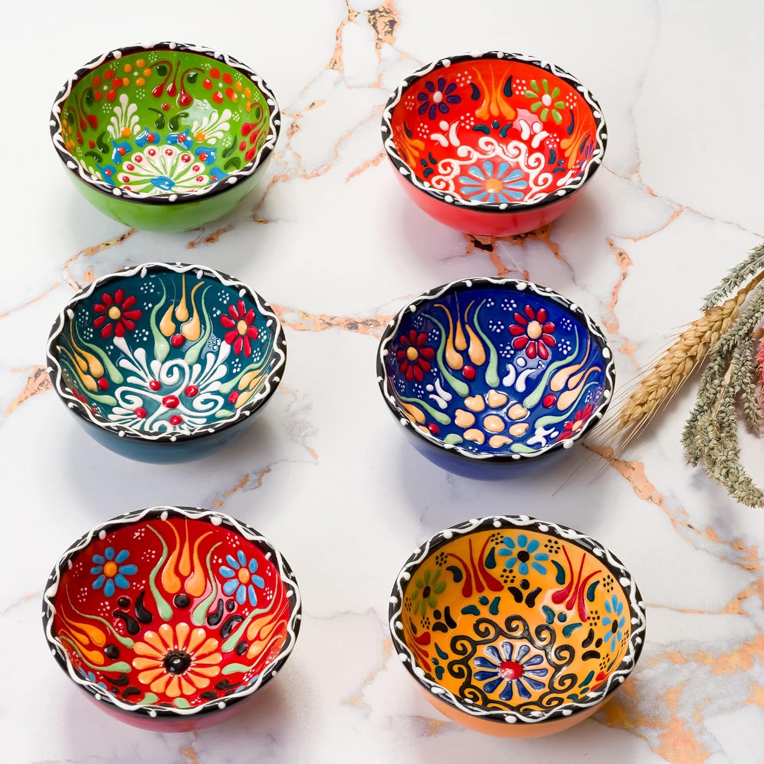BCS Ceramic Chuck Bowl Set of 6, Dipping Bowls - Cooking Prep and Charcuterie Boards, Sauce Plates, Multicolor Hand Decorated Tableware (3.2 in - 3 oz),{非常的好}