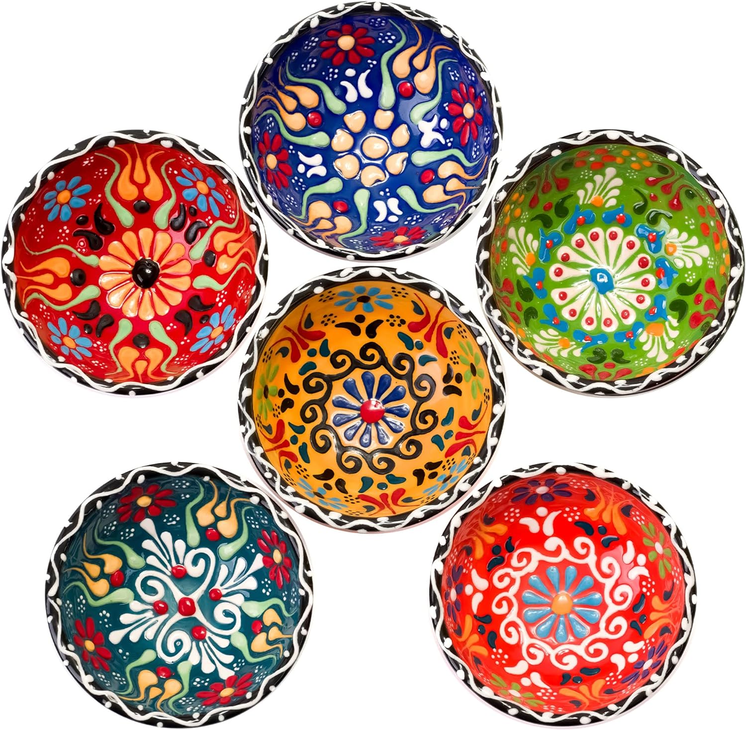 BCS Ceramic Chuck Bowl Set of 6, Dipping Bowls - Cooking Prep and Charcuterie Boards, Sauce Plates, Multicolor Hand Decorated Tableware (3.2 in - 3 oz),{非常的好}