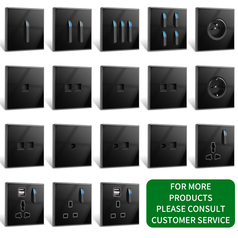 86 Type Switch Socket Black Tempered Glass Panel Piano Key 16A Air Conditioning Plug,{非常的好}